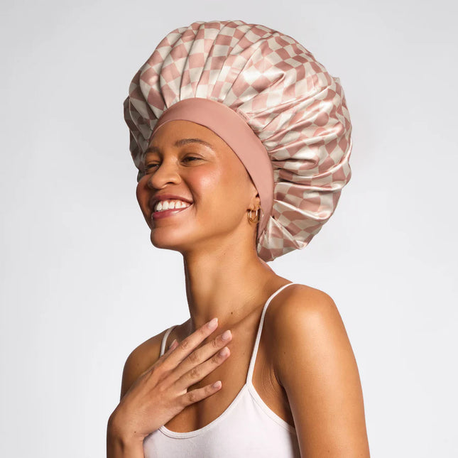 kitsch Terracotta Checker Oversized Satin Bonnet