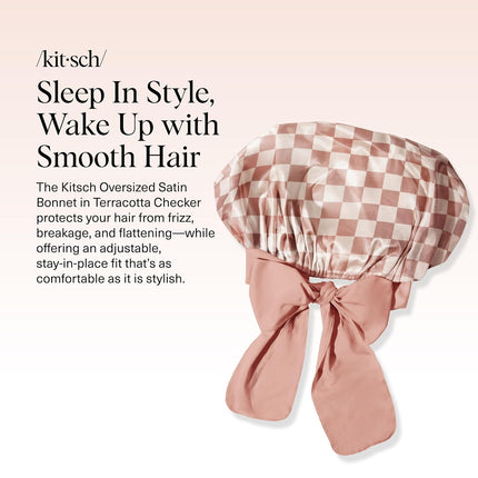 kitsch Terracotta Checker Oversized Satin Bonnet