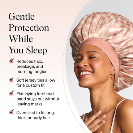 kitsch Terracotta Checker Oversized Satin Bonnet