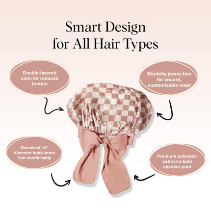 kitsch Terracotta Checker Oversized Satin Bonnet