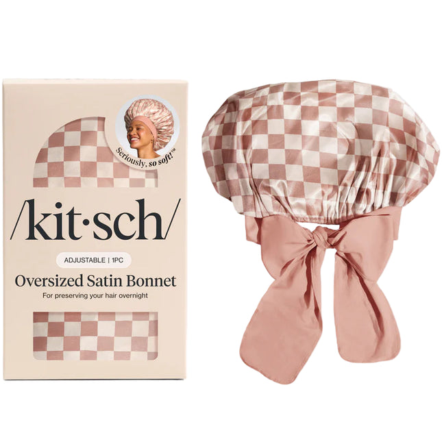 kitsch Terracotta Checker Oversized Satin Bonnet
