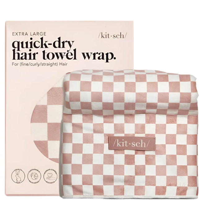 kitsch Terracotta Checker XL Hair Towel Wrap