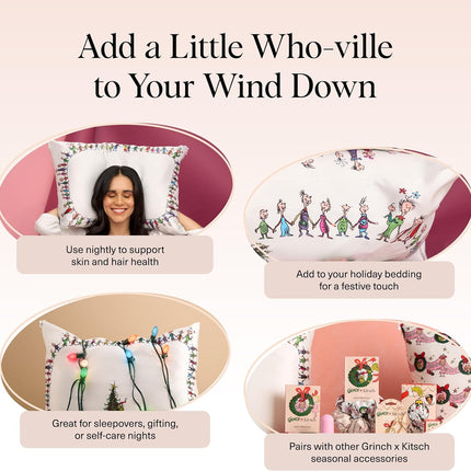 kitsch The Grinch x Kitsch Satin Pillowcase in Whoville - King