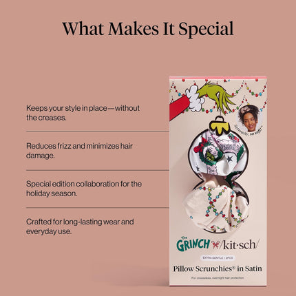 kitsch The Grinch x Kitsch Satin Pillow Scrunchies® in Cindy Lou Who