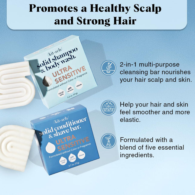 kitsch 2-in-1 Ultra Sensitive Shampoo Bar & Body Wash + Conditioner Bar & Shaving Soap