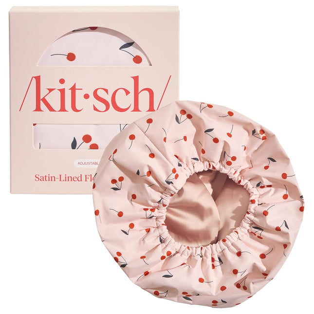 kitsch Cherry Print Satin Shower Cap