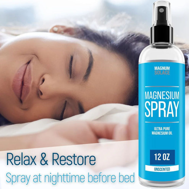 Magnum Solace Magnesium Spray - Pure Magnesium Oil Body Spray, 12 oz