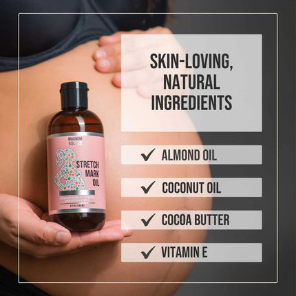 Magnum Solace Stretch Mark Oil – 100% Natural Belly Oil for Pregnancy with Cocoa Butter