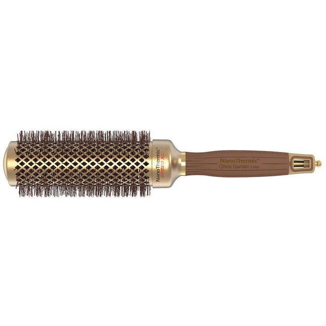 Close-up of the bristles on an Olivia Garden NanoThermic Speed XL hair brush, showing ionic bristles designed for superior shine and hydration.
