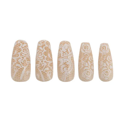 Paint Lab Beige Lace Coffin Press-on Nails