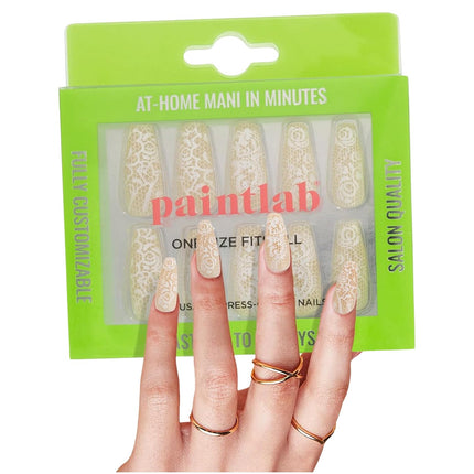 Paint Lab Beige Lace Coffin Press-on Nails