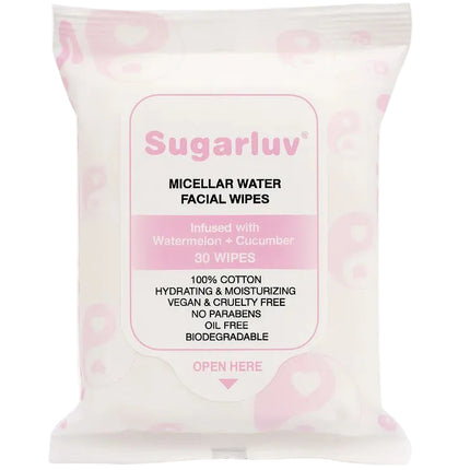 Sugarluv Micellar Water Facial Cleansing Wipes infused with Watermelon & Cucumber extracts 30ct