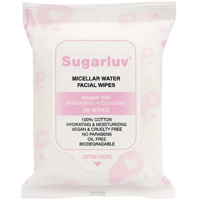 Sugarluv Micellar Water Facial Cleansing Wipes infused with Watermelon & Cucumber extracts 30ct