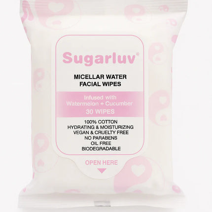 Sugarluv Micellar Water Facial Cleansing Wipes infused with Watermelon & Cucumber extracts 30ct