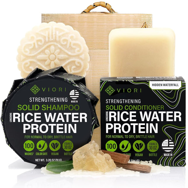 Viori Rice Water Shampoo & Conditioner Bar Set & Bamboo Holder - Hidden Waterfall | For Hair Growth (Copy)