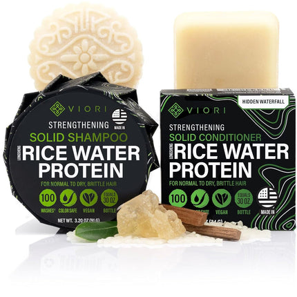 Viori Rice Water Shampoo & Conditioner Bar Set - Hidden Waterfall | For Hair Growth
