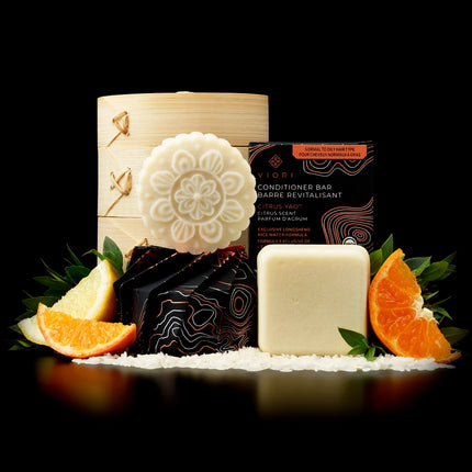 Viori Rice Water Shampoo & Conditioner Bar Set & Bamboo Holder - Citrus Yao | For Oil Control