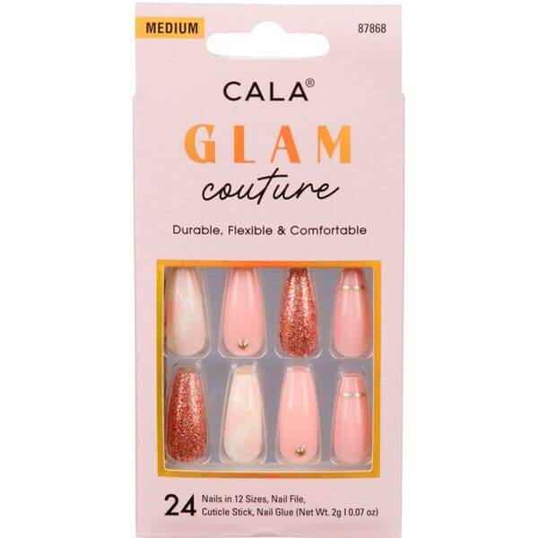 CALA Glam Couture | Coffin Blush Marble Press On Nails
