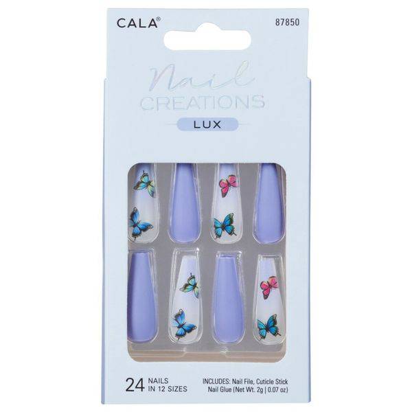 CALA Nail Creations Lux | Long Coffin Blue Butterfly Press On Nails