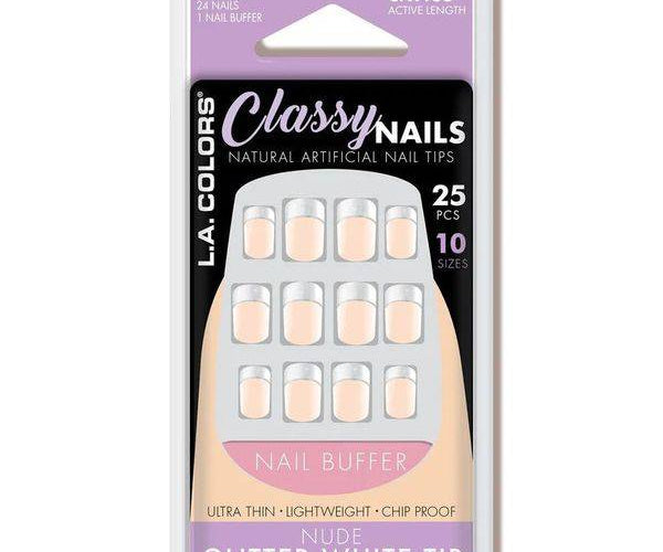 L.A. Colors Nail Accessories 25 pc Classy Nail Artificial Nails- Nude Glitter White Tip 25 pc product package