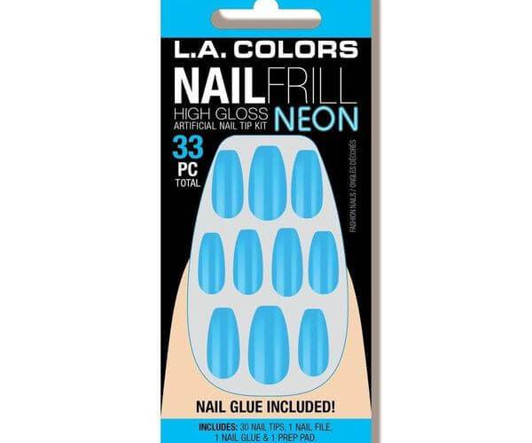 L.A. Colors Nail Accessories 33pc. Nail Frill Neon High Gloss Artificial Nail Tip Kit w/ Glue - Fly High 33 pc product package