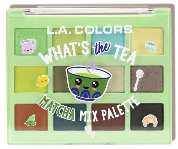 L.A. Colors Let's Talk Tea Eyeshadow Collection 12 pcs/shade ~ 144 pcs/case What's the Tea - Matcha Mix 144 pc product package