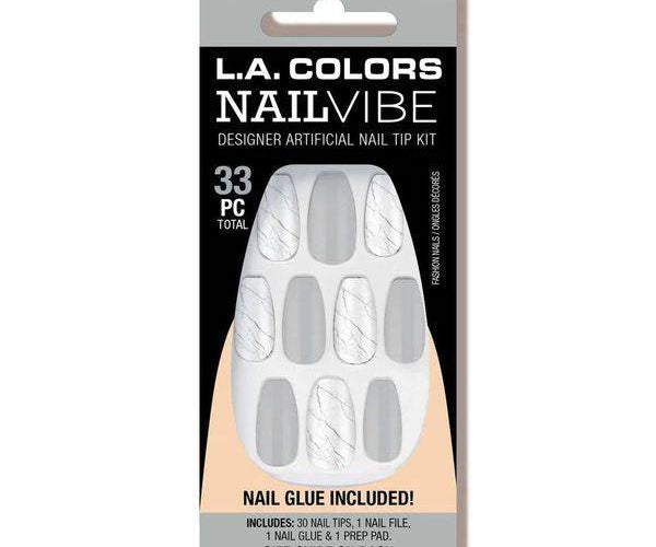 L.A. Colors Nail Accessories 33pc. Nail Vibe Designer Artificial Nail Tip Kit w/ Glue - Marble-ous Mani 33 pc product package