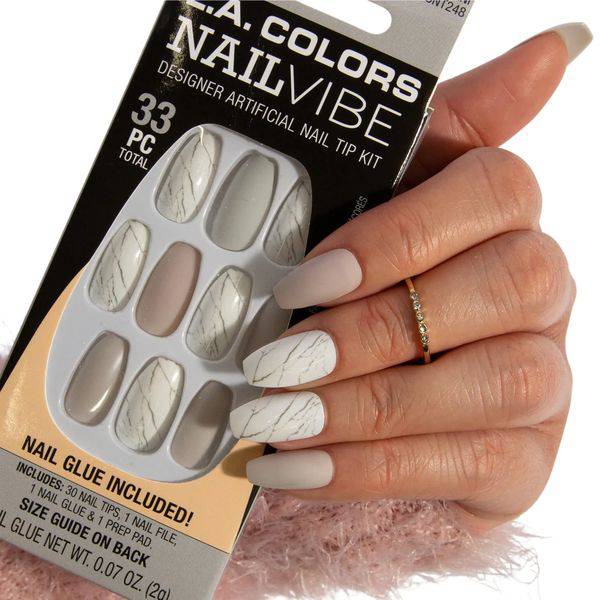 LA Colors Marble-ous Mani Nail Vibe Designer Artificial Coffin Nail Tips CNT248