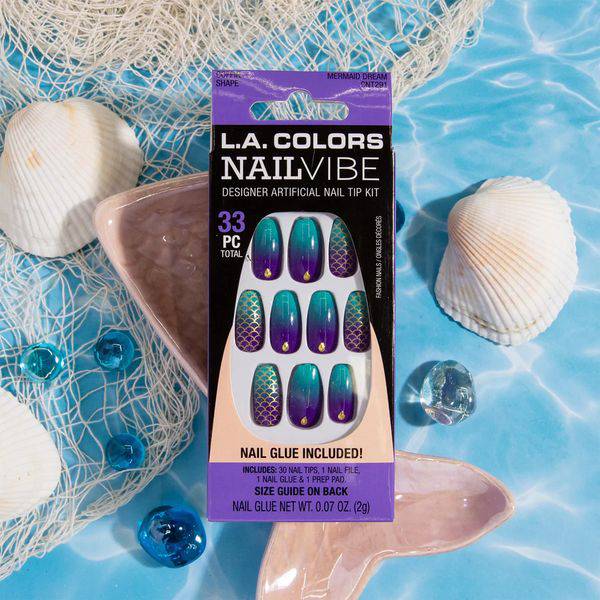 LA Colors Mermaid Dream Nail Vibe Designer Artificial Coffin Nail Tips