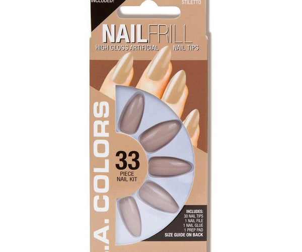L.A. Colors Nail Accessories 33pc. Nail FRILL High Gloss Stiletto Nails- Natural Nude 33 pc product package