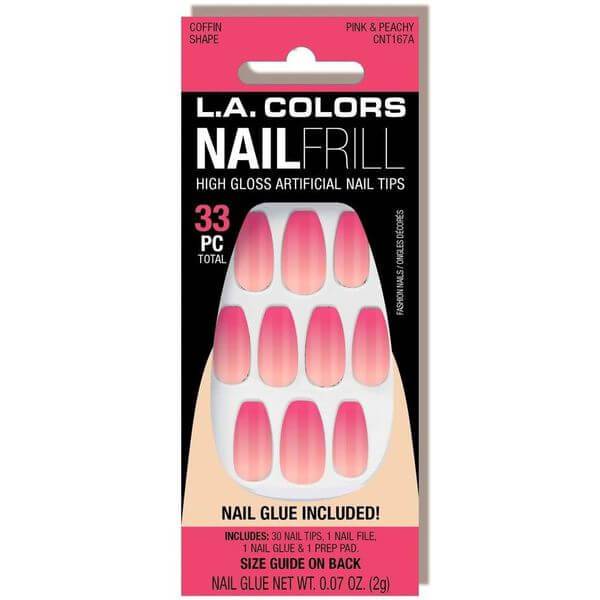 LA Colors Pink & Peachy Nail Frill Neon Artificial Coffin Nail Tips - HB Beauty Bar