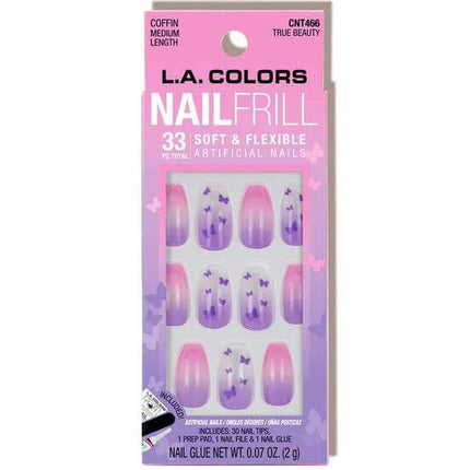 LA Colors True Beauty Nail Frill Artificial Coffin Medium Length Nail Tips